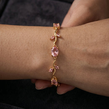 Pink Tulip Anti Tarnish Stainless Steel Bracelet for Women | Luxury Korean Floral Bracelet