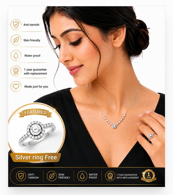 Fancy Silver Plated Pendent Set For Girls And Women (FREE RING)