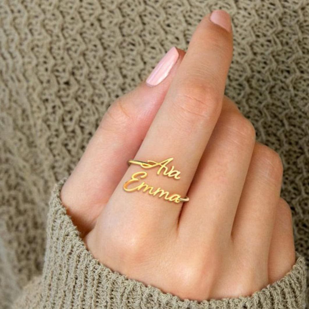 Gold Plated SILVER CUSTOMIZED Name Ring – Fran & Co. Jewelry Inc.